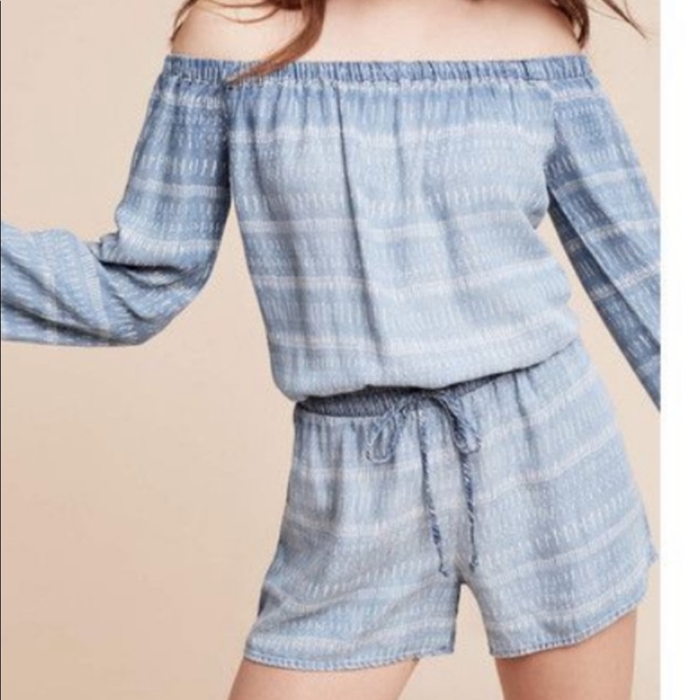 Off the shoulder denim romper